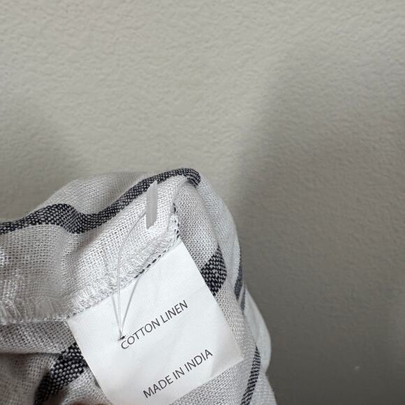 Lido World M/L Drawstring Stripe Paperbag Pants White Linen Straight Tie Waist - Picture 9 of 9